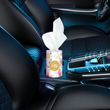 朗悦 印花抽纸 车载家用纸巾盒 车内汽车纸抽 车载抽纸盒 水杯架圆通抽纸盒1桶 花色 随机发货