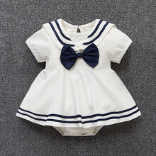布布谷婴儿包屁裙夏季短袖女宝宝海军学院风三角哈衣裙新生儿满月百日宴 白色海军风三角哈裙 73cm