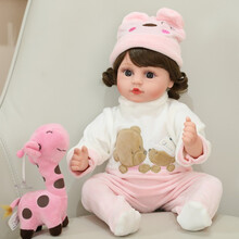 仿真婴儿洋娃娃会说话唱歌的智能软胶陪睡眠公仔玩偶大号感应可爱布娃娃儿童女孩公主玩具礼物 277粉色小熊 礼盒+小鹿+感应款充电版+换装衣服