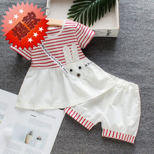 官方夏季上新女童装夏装4女宝宝短袖短裤5两件套装女婴儿夏季6衣服0-1-2-3岁潮小孩子的 短袖兔子红 80码1岁左右（17-20斤）