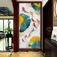 伊尔雅 3d新中式九鱼图壁布玄关5d竖版壁画轻奢进门走道无缝定制立体16d壁画 定制无缝壁画(联系客服选择自己要的图案) 无缝8D精雕水晶布