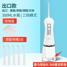 电动冲牙器洗牙神器便携式家用洗牙器去牙结石牙垢智能正畸水牙线 300ML出口款白+5喷头