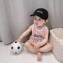 婴儿连体衣夏装棉宝宝无袖背心薄款篮球服新生儿哈衣夏爬服夏季婴儿装夏天连体衣爬服睿顺鑫 背心粉色 90cm