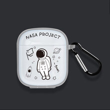 简宿宇航员适用网易云ME08耳机保护套个性创意卡通无线蓝牙耳机充电仓盒软me08tws透明硅胶防摔收 网易云ME08 透明太空人+挂钩