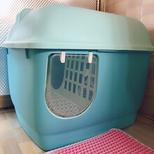 长通道猫砂盆全封闭大号幼猫猫厕所半封闭猫屎盆长通道猫厕所除臭防外溅大号 长通道厕所蓝色(颂猫砂铲)