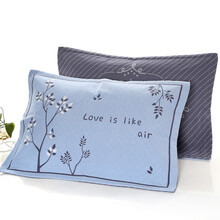 沐凡 枕套 纯棉纱布加厚加大枕头套 成人款家用枕芯套一对装 小树蓝（枕套一对）