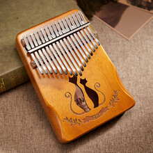 拇指琴17音卡林巴琴 kalimba相思木21音卡琳巴琴手指琴双指琴乐器 17音桃花芯情侣猫亮光护手【原木】