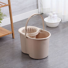 家用手动挤水桶手压地拖桶拖地拖把桶塑料旋转拧水单桶老式墩布桶 加厚卡其（两个沥水篮）