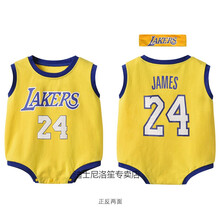 迪士尼(Disney) 婴儿衣服纯棉夏装宝宝包屁衣新生儿连体衣夏薄款哈衣爬服运动服潮 黄色湖人+发带 73cm