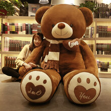 情人节女生女朋友的礼物大型毛绒玩偶两米大熊2米公仔类猫抱抱熊生日礼物 深棕-开心熊 直角量2.2米全长量2米【3朵玫瑰+小熊+彩袋】