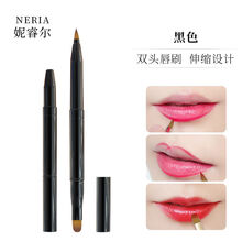 唇刷口红刷子带盖伸缩唇线笔刷唇形化妆刷迷你便携双头唇刷晕染刷 黑色双头唇刷