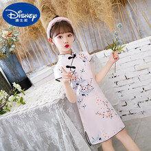 迪士尼（Disney）女童旗袍夏季中国风儿童洋气复古连衣裙薄款小女孩公主唐装演出服小孩子穿的 粉色-飞鹤 150
