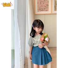 擒旗轻奢品牌高端品质童装半身裙2021夏季新款女童短裙儿童宝宝百搭松紧腰学院风百褶裙G12 蓝色 现货 80码