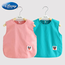 迪士尼（Disney）宝宝婴儿吃饭罩衣防水防脏围兜食饭兜儿童口水巾围嘴幼儿园反穿衣 (无袖绿+无袖粉)2件装 90 建议70-90cm