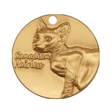 黄铜浮雕猫牌狗牌定制刻字狗狗饰品身份牌猫咪铭牌挂牌猫项圈脖圈 无毛猫