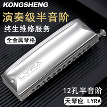 孔声天琴座半音阶口琴12孔LYRA金属琴格新手成人初学高级练习专业演奏乐器 C调（顺丰空运）