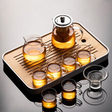 瓷牌茗  耐热玻璃茶具套装家用带过滤功夫茶具茶杯玻璃茶壶公道杯 暮云10件(无茶盘)