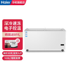 海尔（Haier）冰柜商用大容量展示柜冷冻冷藏保鲜柜玻璃门冰柜家用 冰激凌雪糕柜 卧式冷柜 SD-518HE 单冷冻