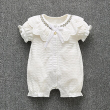 布布谷婴儿连体衣夏装女宝宝短袖哈衣新生儿满月百天公主爬服薄款3个月6 白色蝴蝶结开扣短爬 80cm