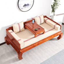 木果果木 红木家具 缅甸花梨（学名：大果紫檀） 明式三屏风围子罗汉床 卧榻 中式实木单人床 禅意床榻 满彻精品（山水纹）