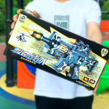 闪光发声儿童玩具抢电动伸缩振动冲锋抢 M4冲锋枪+投影版【精美礼盒装】 38cm 体验版【普通5号电池*3节】