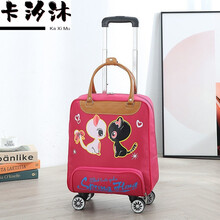 手提箱拉杆箱可登机万向轮女行李包短途旅游轻便手提可背万向轮拉杆包袋 玫红色双猫 大号【四轮】