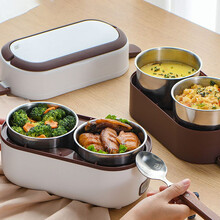 健丝美电热饭盒保温可插电便携式自加热便当盒蒸煮上班族带饭神器RM 绿色 升级版单层双胆无餐具