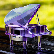 水晶钢琴音乐盒八音盒实用少女心diy新婚摆件生日礼物送女生女孩 水晶紫钢琴+MP4机芯(不定制)