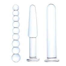 后庭器具玻璃仿真阳具女用自慰器冰火棒后庭玻璃肛塞sm情趣用品性玩具 情趣透明3兄弟肛塞