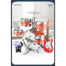 舒弗（LACHOUFFE）儿童架子鼓初学者玩具男孩练手神器家用敲打乐器爵士鼓3-6岁1 红色星+凳子+鼓谱 +吉他(红) 纸板围鼓架可升降