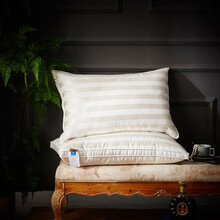 伊迪梦家纺 90白鹅绒枕头全棉羽绒枕 五星级酒店枕芯单人枕头芯成人整头芯ly2 白色款-纯棉贡缎条纹 单只装-48*74cm