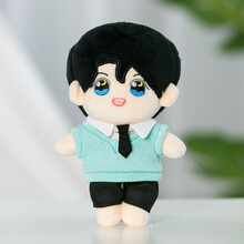 抖音同款仿真明星毛绒玩具换装布娃娃网红小公仔肖站王一博人形玩偶房间摆件车载装饰送粉丝后援女友儿童礼物 蓝色毛衣领带款娃娃 20厘米