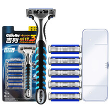 吉列（Gillette） 吉列威锋3手动剃须刀男士锋速刮胡刀老式刀架刀头三层刀片 1刀架 6刀头+刀架盒