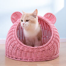 Marvelous Dog猫窝可水洗猫屋猫床别墅夏季透气半封闭藤编狗窝四季通用夏天凉窝 粉色(单独窝) 中号(适合13斤以下猫咪)