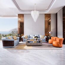 诗帝轩 沙发 实木沙发 后现代轻奢真皮沙发 意式别墅大户型客厅沙发组合精品家具 双人位