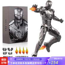 儿童玩具中动漫威复仇者联盟钢铁侠MK3发光蜘蛛侠美国队长手办带底座关节可动动漫模型生日礼物 钢铁侠MK2【典藏礼盒+支架+替换手+火焰配件】