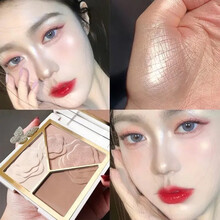 【第2件10+送高光刷】高光修容腮红盘三色三合一体哑光粉饼腮鼻影阴影侧影闪粉一盘多用便携不飞粉 1#巧克力拿铁