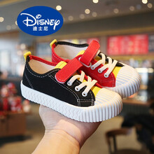 迪士尼(Disney)2021年春秋布鞋夏季韩版儿童帆布鞋童鞋男童鞋子板鞋女童拼色ccc同款 红黑色 27码内长18cm