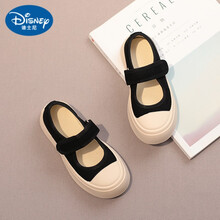 迪士尼品牌夏装新品 女童帆布鞋2021年夏季新款儿童软底薄款休闲鞋宝宝一脚蹬单鞋童鞋 黑色 内长23cm
