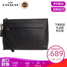 COACH 蔻驰男包 奢侈品 手拿包经典LOGO印花手拎包拉链商务包 F28614黑色