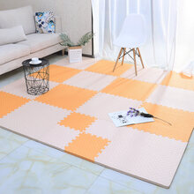 婴儿防摔垫铺地 爬爬垫拼接婴儿夏季铺地可拆洗泡沫板儿童加厚家用防摔垫子地垫 米+橙 圆叶纹30x30x1.2cm【16片】无异味