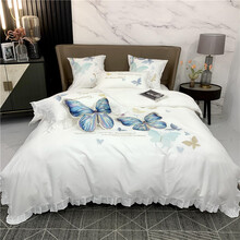 床上用品单件   蝴蝶刺绣水洗被套全棉冰丝被罩单件床上用品夏 白色 单独被套：2.0*2.3