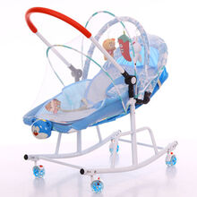 米炎婴儿摇摇椅安抚椅哄睡神器婴幼儿哄宝宝睡觉神器新生儿躺椅摇篮床 蓝网推把水晶万向轮音乐盒蚊帐凉席