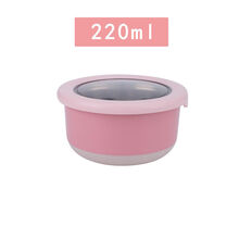 敬相如 圆形不锈钢碗水果保鲜盒密封防漏保温便当盒儿童饭盒泡面碗沙拉碗 北欧粉 小号(420ml)送pp餐具一套