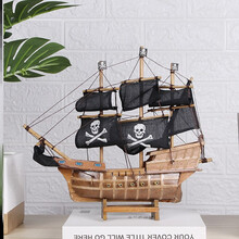 【新品】黑珍珠号加勒比海盗船模型工艺船仿真木船实木质帆船复古摆件礼品 33cmx6cmx31CM黑帆