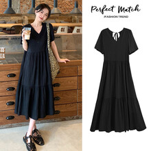 敏潮格伦小清新孕妇夏装网红套装高端长裙子宽松不显怀遮肚孕妇连衣裙夏季 黑色 M