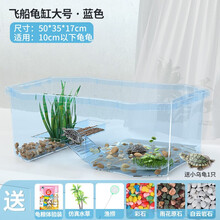 宠尚天 乌龟缸带晒台龟缸别墅家用饲养大小型鱼缸水陆缸养龟专用缸箱盒盆  大号50*35*17 飞船缸 蓝 送1只龟大礼包