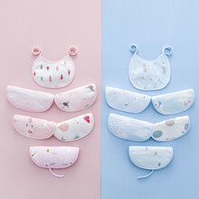 婴儿口水巾防水纯棉纱布宝宝绑带围嘴新生儿式系带口水兜 【防水】纯棉款 随机1条