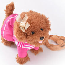 电动玩具狗儿童毛绒狗走路会唱歌仿真泰迪狗电动会说话的机器狗男女孩生日礼物网红抖音款 棕毛玫红 USB直充79首+调音+礼物