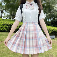 Exemaba白桃清酒jk制服裙正版日系夏季学生校班服粉色百褶裙套装全套女童 白桃清酒+荷叶边衬衣+领结 XS